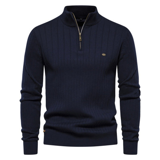 Herren Pullover mit halbem Reißverschluss und Rippstruktur R&B