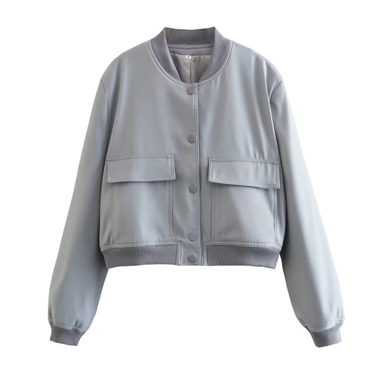 Damen modische cropped Jacke mit animalischem Muster und praktischen Taschen R&B