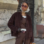 Damen Modischer Cord-Jacke mit breitem Kragen und aufgesetzten Taschen R&B