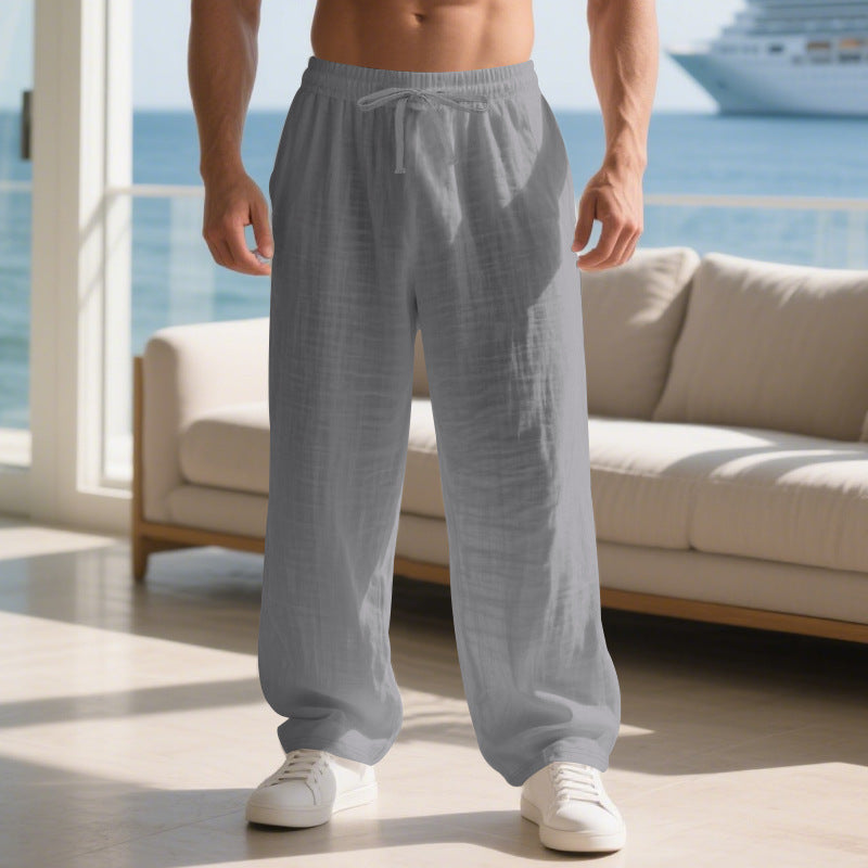 Herren lockere Sommerhose aus leichtem Leinenmaterial mit elastischem Bund und Seitentaschen R&B