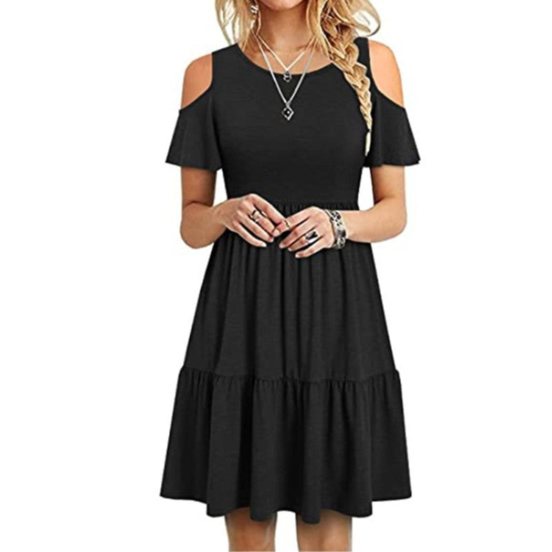Damen lässiges Kleid mit kaltem Schulterdesign und voluminösem Rock R&B