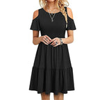 Damen lässiges Kleid mit kaltem Schulterdesign und voluminösem Rock R&B