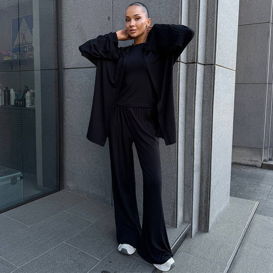 Damen elegante Loungewear-Kombination mit Kapuze und weitem Schnitt R&B