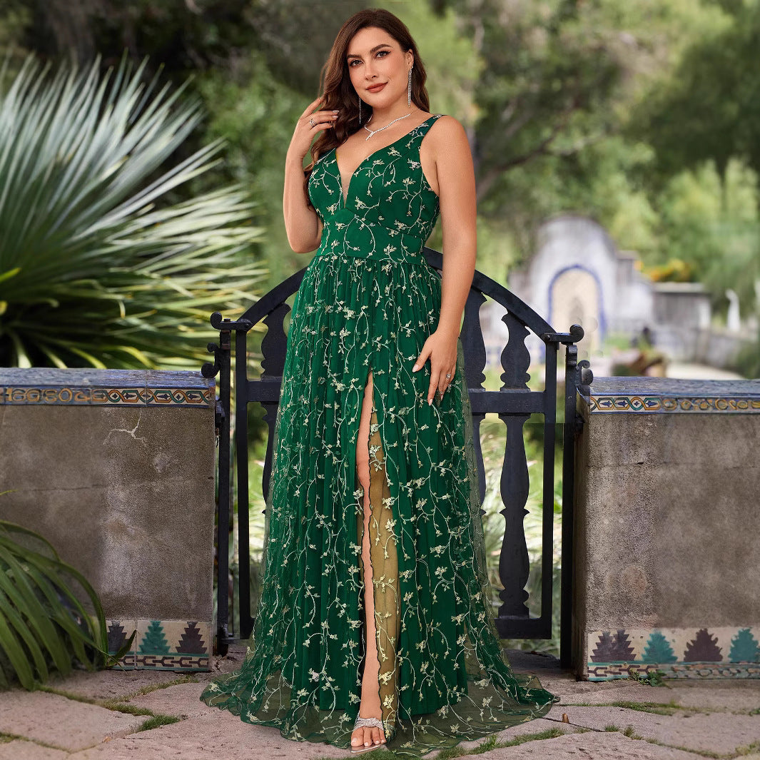 Damen Elegantes Maxikleid mit floralem Spitzenbesatz und hohem Beinschlitz R&B