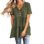 Damen Tunika-Top mit V-Ausschnitt und knöpfbarem Design R&B