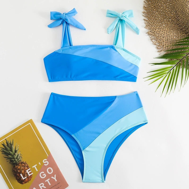 Damen Bikini-Set mit verspielten Schleifen und modernem Farbblockdesign R&B