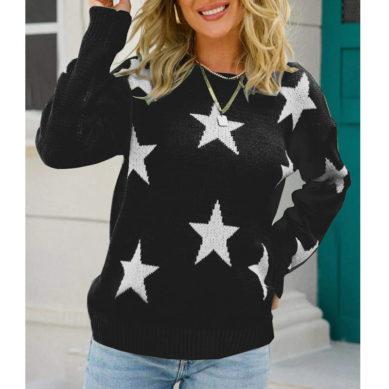 Damen Pullover mit Sternmuster und lässigem Schnitt R&B