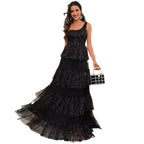 Damen Elegantes Schichtkleid mit Glitzerakzenten und Tülldetails R&B