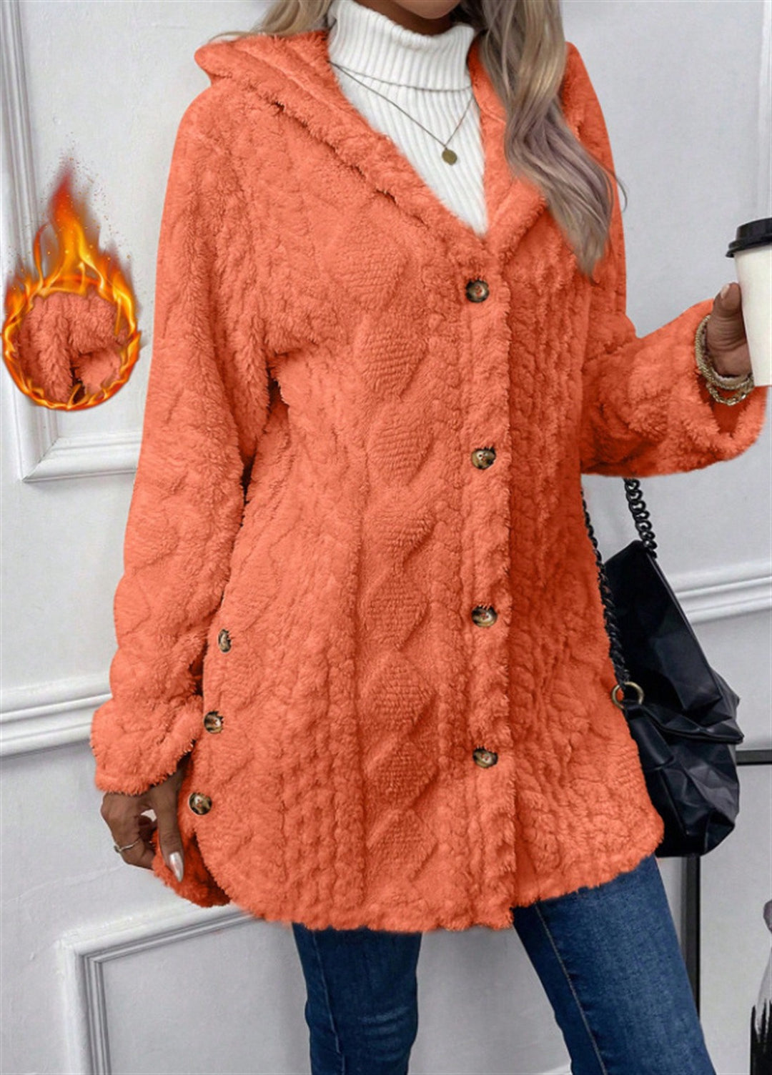 Damen Kuschelige Teddyjacke mit Knopfverschluss R&B