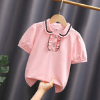 Mädchen modische Bluse mit Rüschenkragen und Puffärmeln R&B