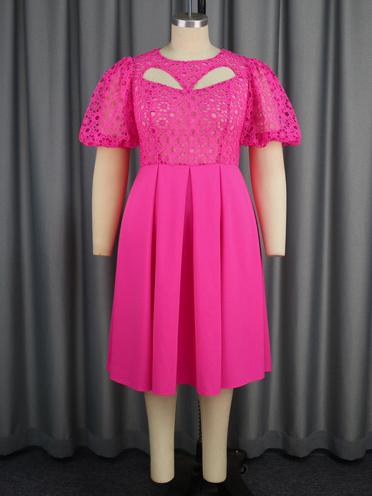 Damen Elegantes A-Linien Kleid mit Cut-Out-Details und Puffärmeln R&B