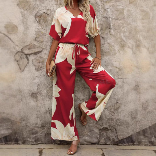 Damen Eleganter Jumpsuit mit floralen Mustern und weitem Bein R&B