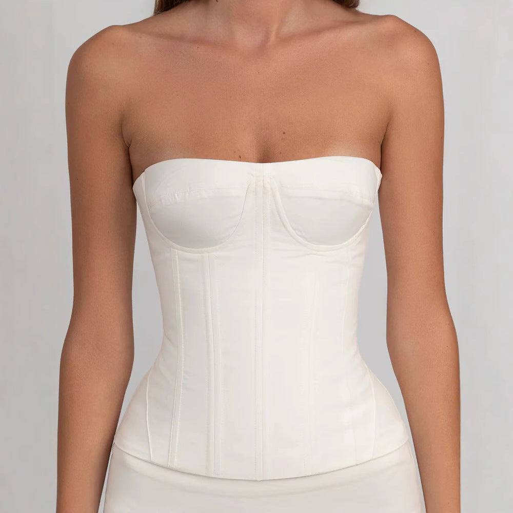 Damen figurbetontes Korsettkleid mit Rüschensaum R&B
