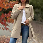 Damen Oversized Wollmantel mit dekorativen Knöpfen und großen Taschen R&B