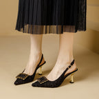 Damen Slingback-Pumps mit elegantem Schmuckdetail und modischem Blockabsatz