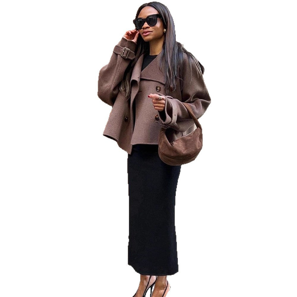 Damen lässige Oversized-Jacke mit doppelter Knopfleiste und breitem Revers R&B
