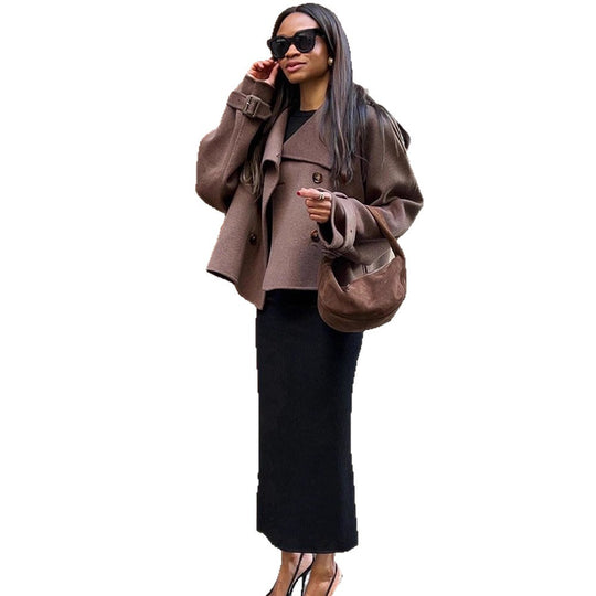 Damen lässige Oversized-Jacke mit doppelter Knopfleiste und breitem Revers R&B