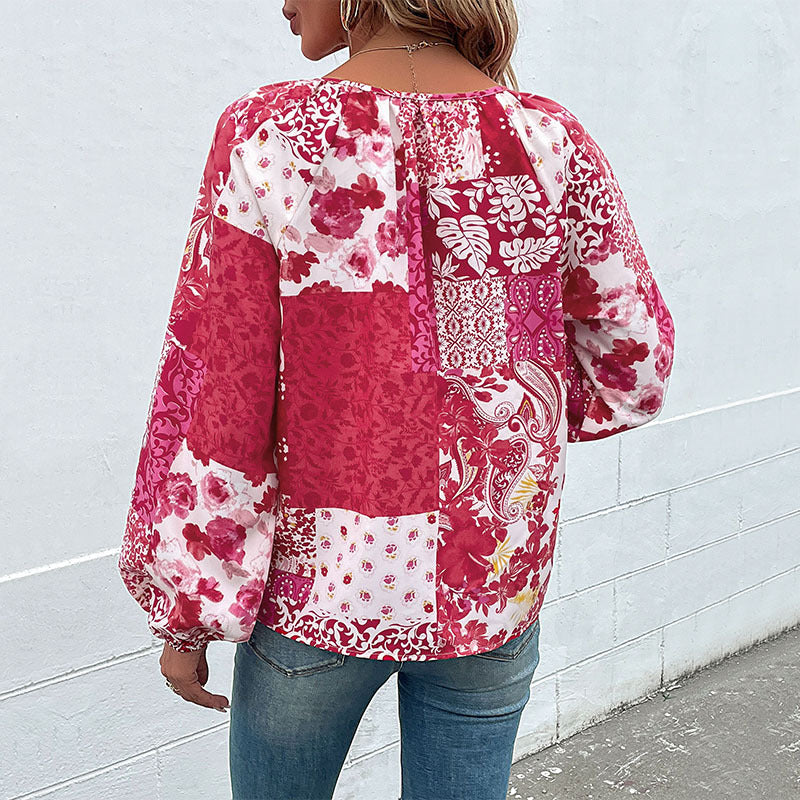 Damen Bluse mit floralem Design und modischer Knotenoptik R&B