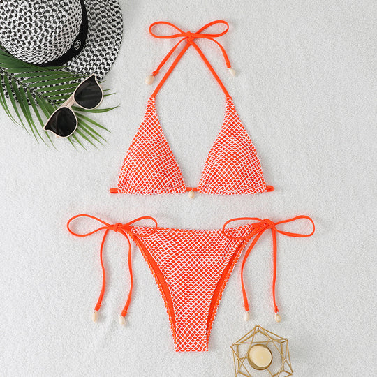 Damen Netz-Bikini mit verstellbaren Bändern und eleganten Perlendetails R&B