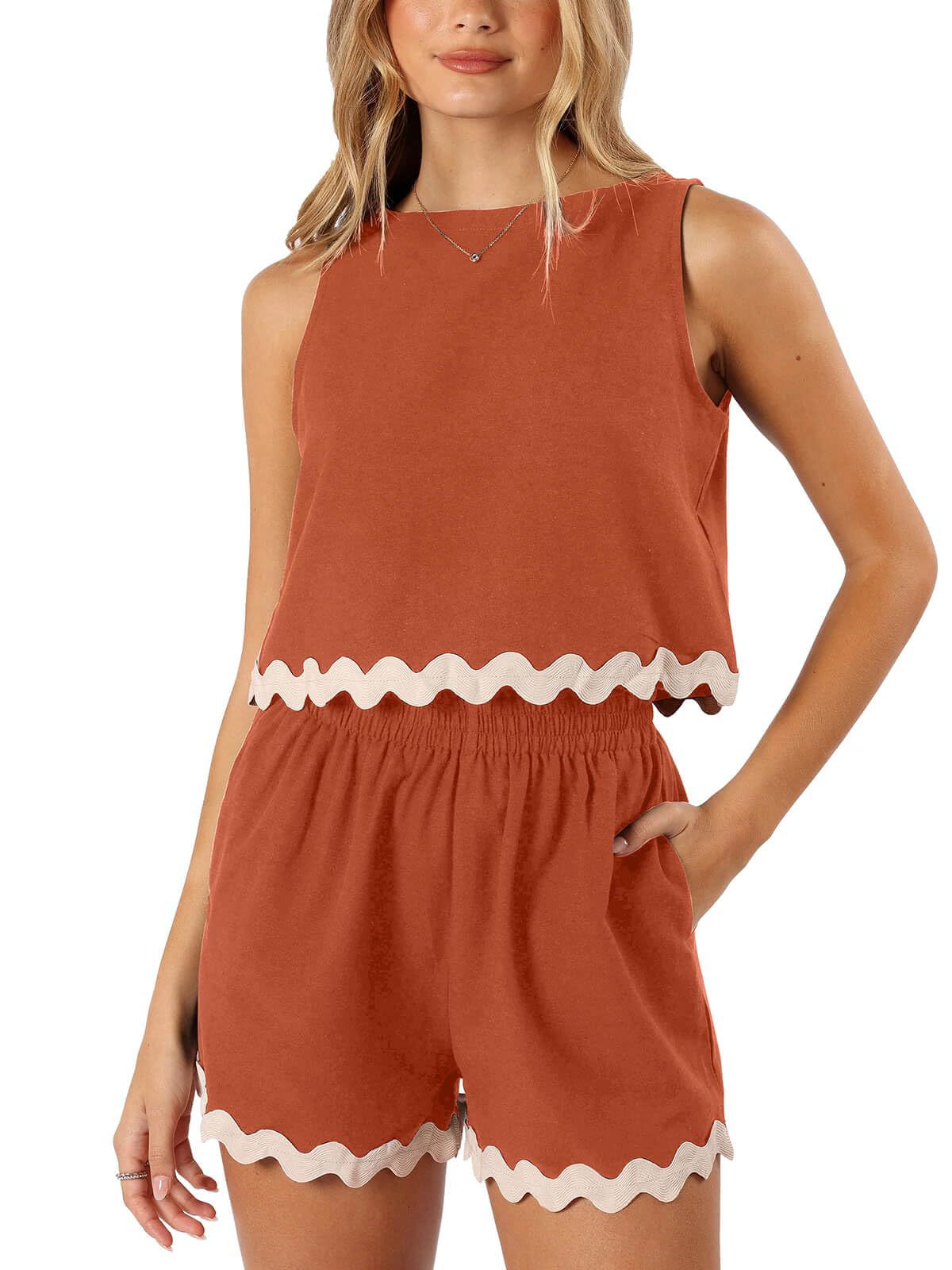 R&B | Zweiteiliges Oberteil und Shorts aus Leinen und Spitze