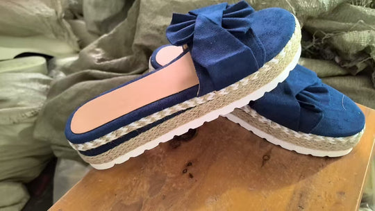 Damen Plattform-Sandaletten mit elegantem Schleifen-Detail und geflochtenem Absatz R&B