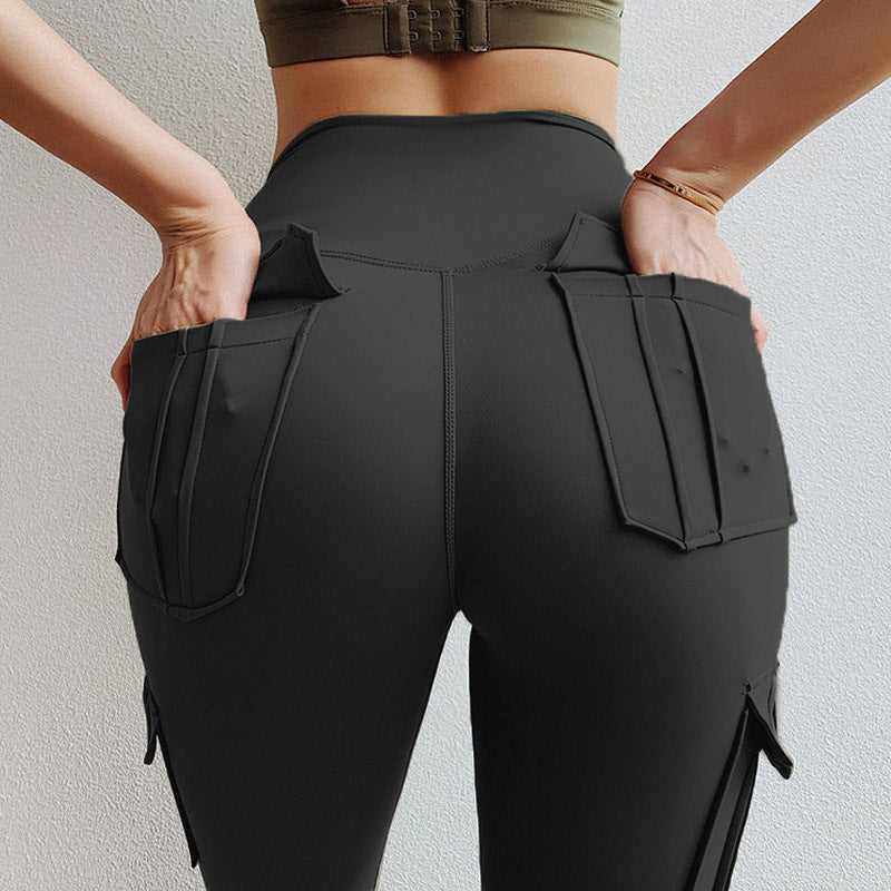 Damen Sportliche Cargo-Leggings mit hohem Taillenbund und praktischen Taschen R&B