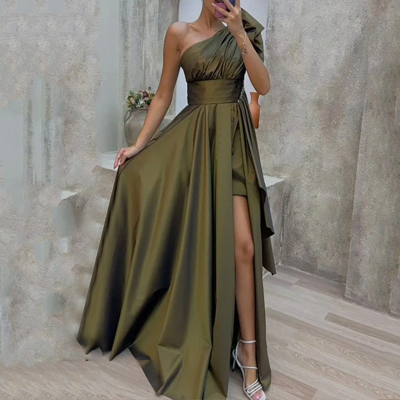 Damen Elegantes Ein-Schulter Abendkleid mit geschwollenem Rock R&B
