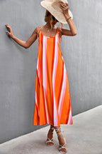Damen Maxikleid mit modischen Streifen und taillierendem Gürtel R&B