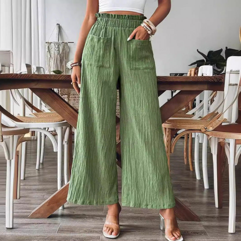Damen luftige Palazzohose mit elastischem Bund und großen Taschen R&B