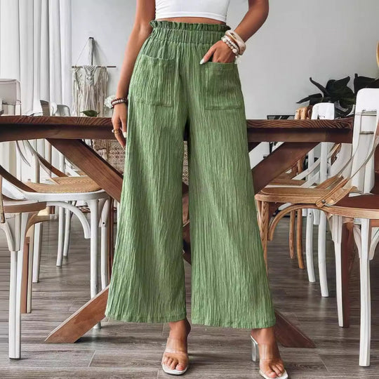Damen luftige Palazzohose mit elastischem Bund und großen Taschen R&B