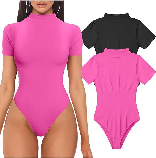 Damen Kurzarm Bodysuit mit hohem Kragen R&B