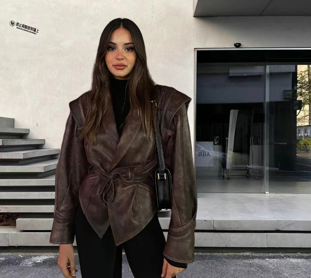 Damen Kunstleder Blazerjacke mit strukturierter Silhouette R&B