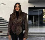 Damen Kunstleder Blazerjacke mit strukturierter Silhouette R&B
