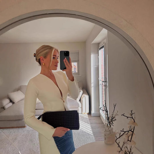 Damen Wickeljacke mit modernem V-Ausschnitt und eleganten Knopfdetails R&B