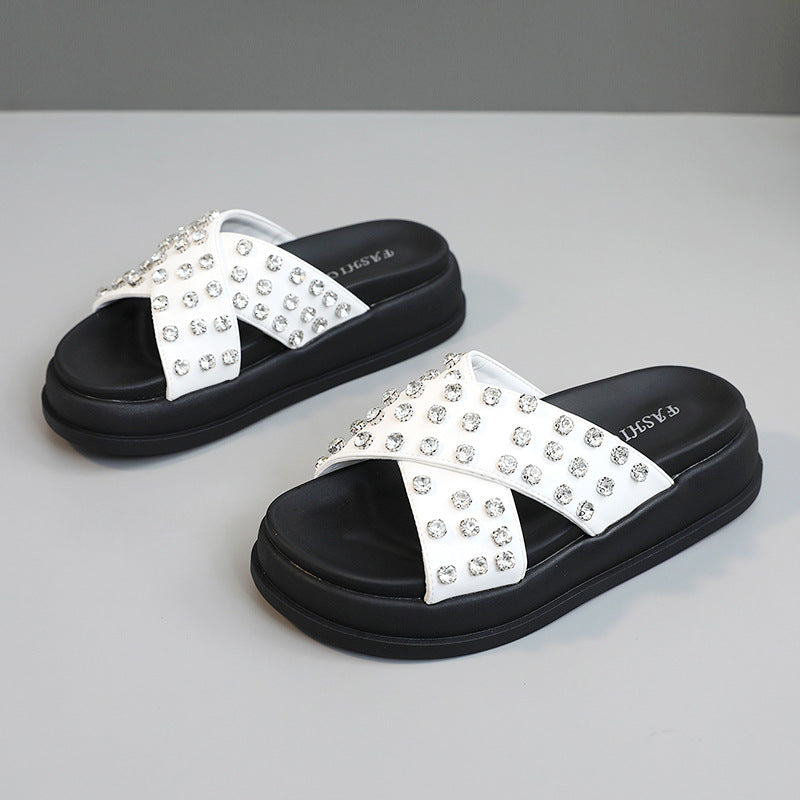 Damen Glitzernde Schlappen mit modischem Riemendesign und rutschfester Sohle R&B