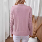 Damen modischer Strickpullover mit tiefem V-Ausschnitt und Zopfmuster