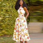 Damen Maxikleid mit floralem Design und elegantem Gürtel R&B