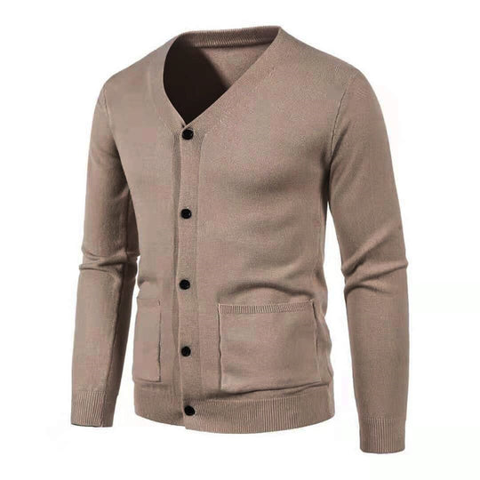 Herren modische Strickjacke mit V-Ausschnitt und praktischen Taschen R&B