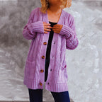 Damen Grobstrickjacke mit eleganten Knopfdetails und lässigem Schnitt R&B