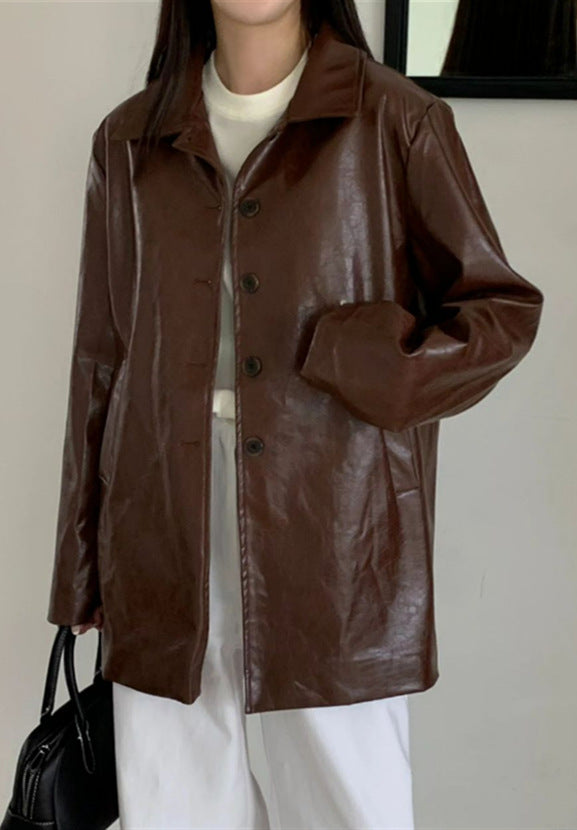 Damen lässige und stylische Kunstlederjacke R&B