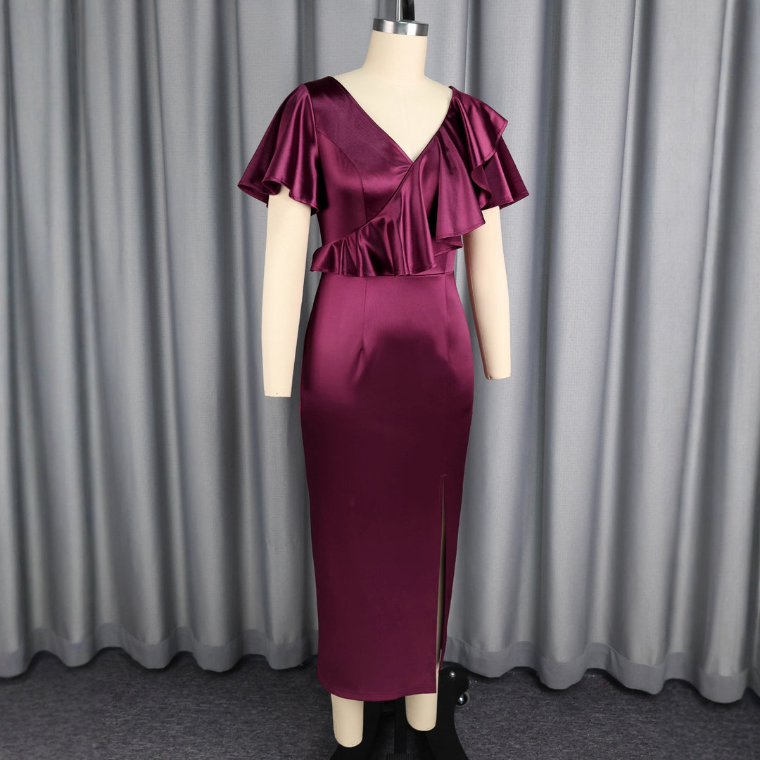 Damen Schickes Maxikleid mit Rüschendetails und Schlitz R&B