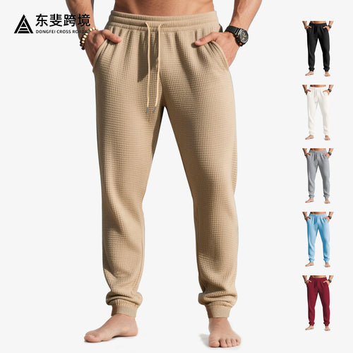 Herren nan Waffelstruktur-Loungehose mit elastischem Bund Kordelzug und Eingrifftaschen R&B