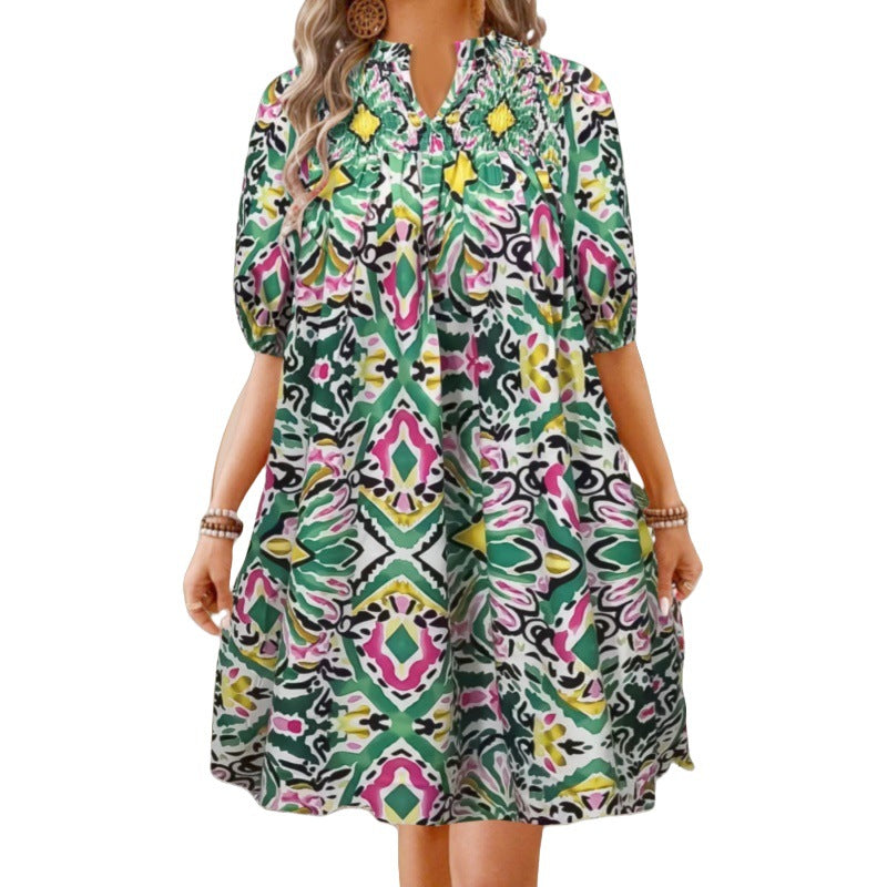 R&B | Bohemian Women 's Fashion Bedrucktes Kleid mit V-Ausschnitt