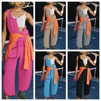Damen sportlicher Jumpsuit mit asymmetrischem Schnitt und praktischem Knopfdetail R&B