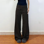 Damen Elegante weit geschnittene Streifenhose mit hoch sitzendem Bund und dekorativen Knopfdetails R&B