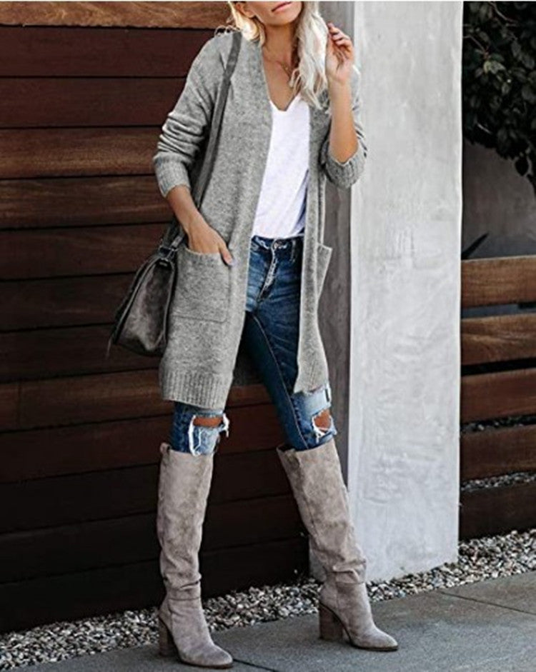 Damen Lange Strickjacke mit offenem Schnitt und lässigem Design R&B