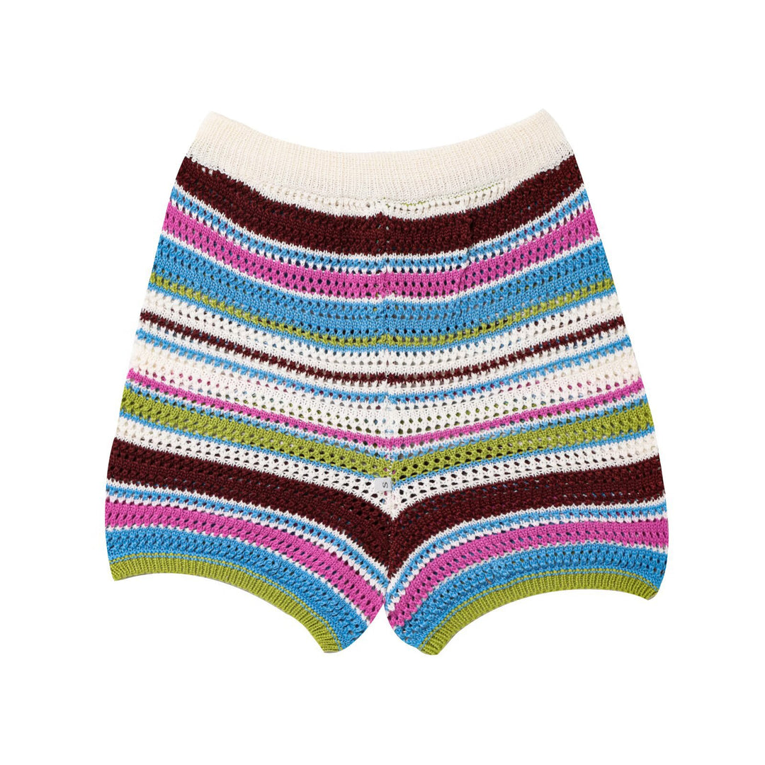 Damen luftige Strickshorts mit buntem Streifenmuster R&B