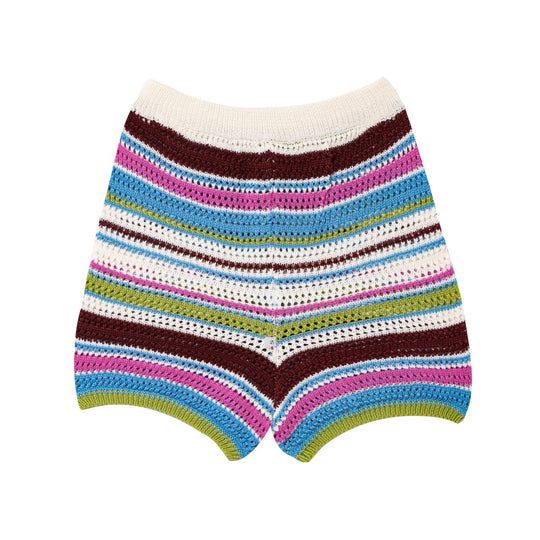 Damen luftige Strickshorts mit buntem Streifenmuster R&B