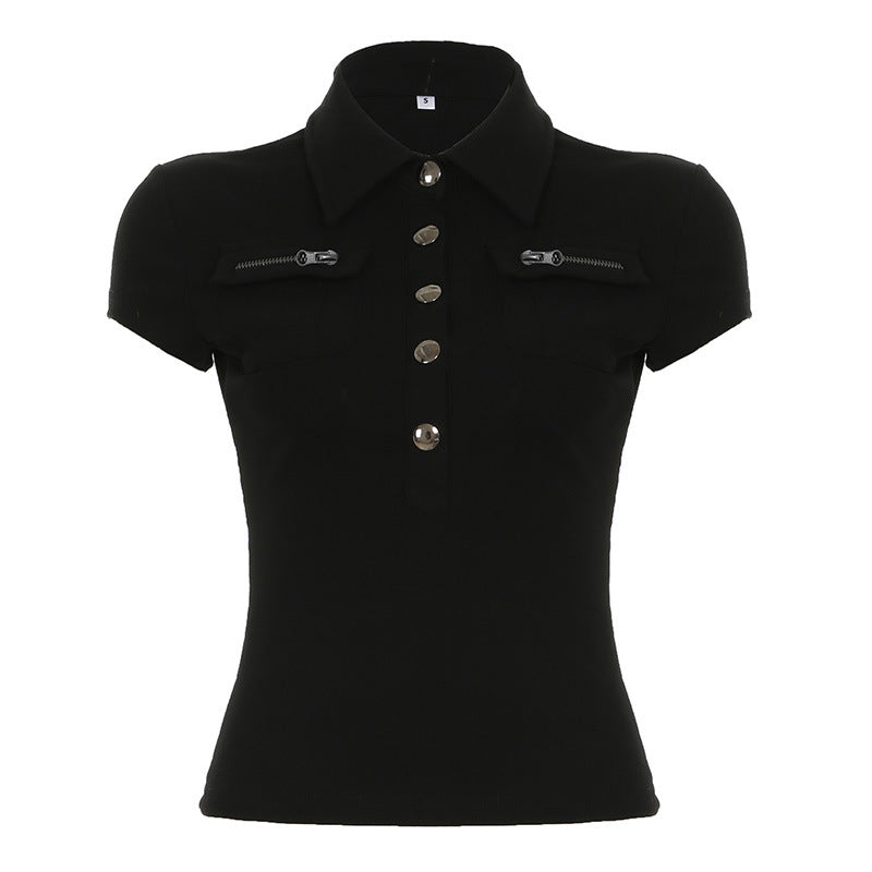 Damen Poloshirt mit stylischen Taschen und eleganten Druckknöpfen R&B