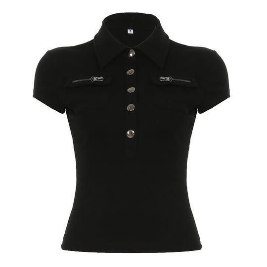 Damen Poloshirt mit stylischen Taschen und eleganten Druckknöpfen R&B